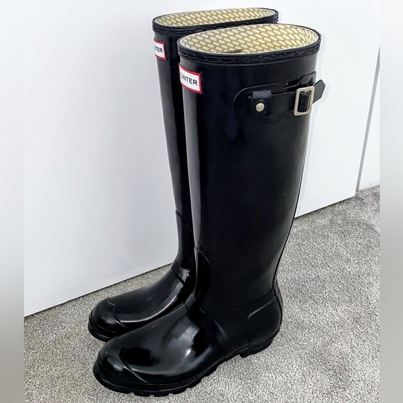 HUNTER Original Black Gloss Tall Rain Boots W23616 Size 7M / 8F Womens 8 - Picture 4 of 8
